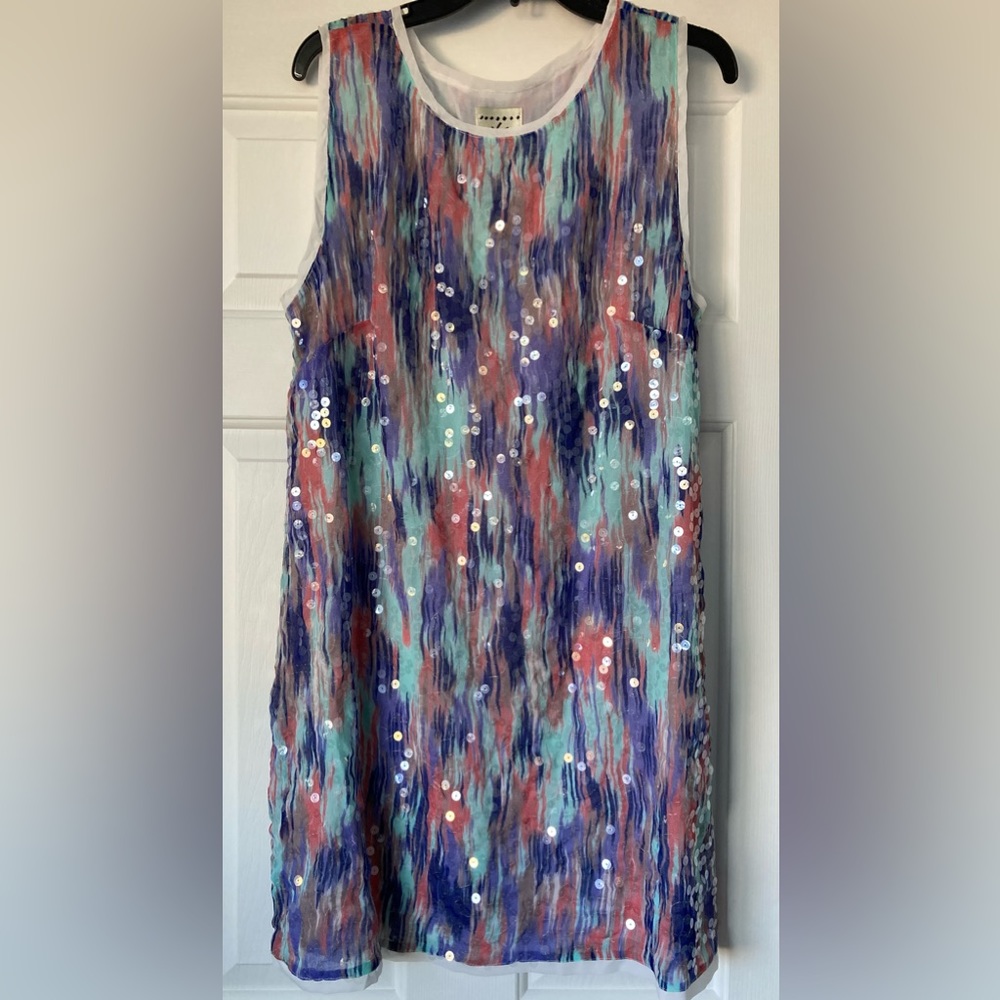 Shimmering iridescent mini dress.